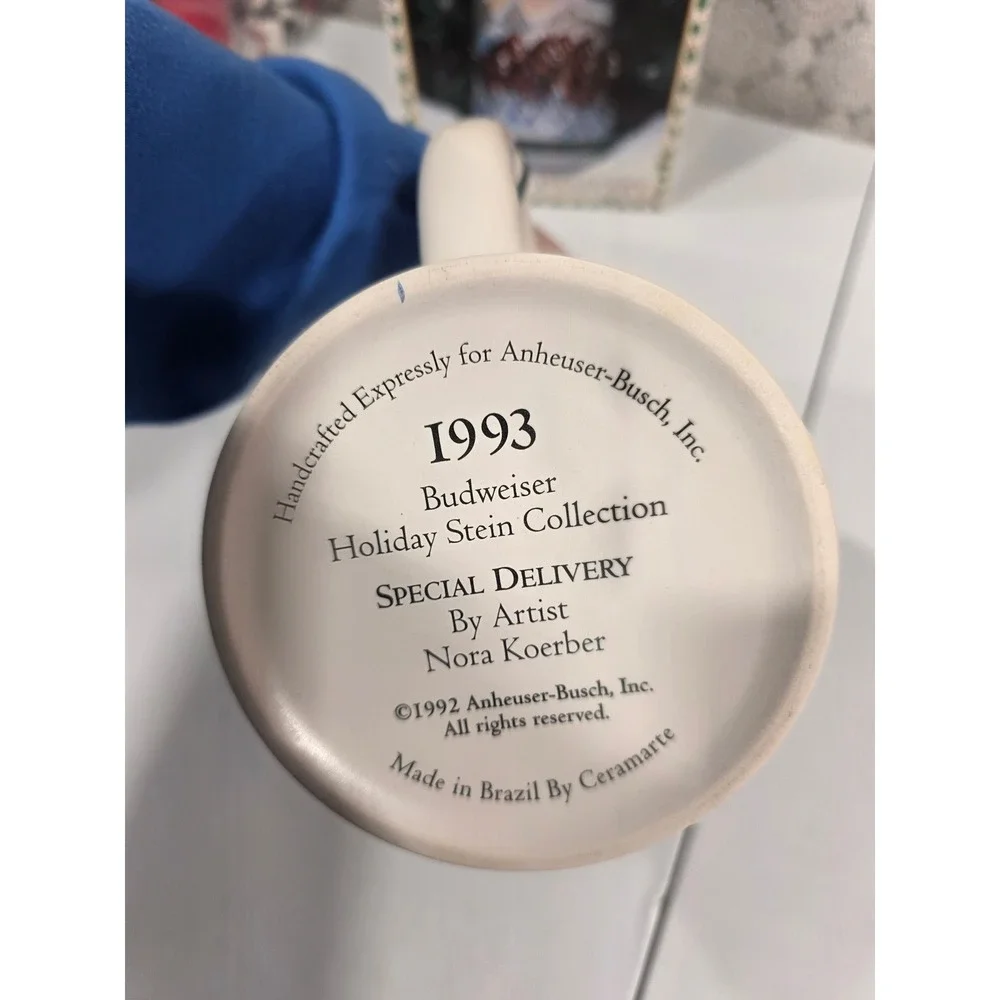 1993 Budweiser Holiday‎ Stein Special Delivery Nora Koerber Collectible Mug Cup